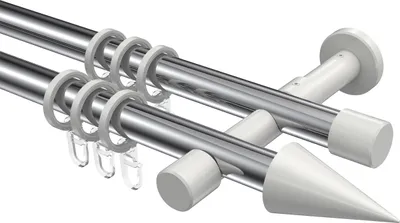 Produktbild von Interdeco Gardinenstange / Vorhangstange Chrom / Weiß, Typ Prestige Savio (Kegel), 20 mm Ø 2-läufig, 200 cm