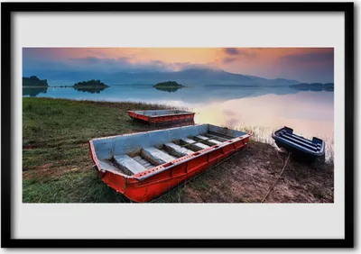 Produktbild von Bild 100x70 MDF-Rahmen Wandkunst Boot Landschaft