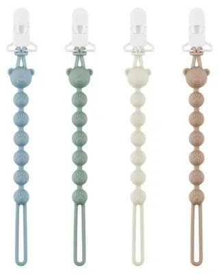 Produktbild von 4er Pack Baby Schnullerkette Silikon mit Sicherheitsclip, Schnullerband für Jungen & Mädchen, Blau Grün Hellgrau Erdton