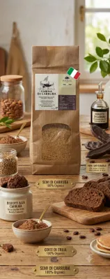 Obrázok produktu pre Organická celozrnná bezlepková múka z rohovníka, na pečenie a cukrárstvo, zahusťovadlo, 500 g.
