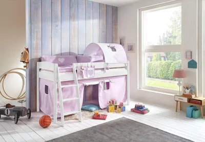 Produktbild von Halbhohes Einzelbett Mischelle Buche massiv Weiß lackiert 90x200 mit Textilset