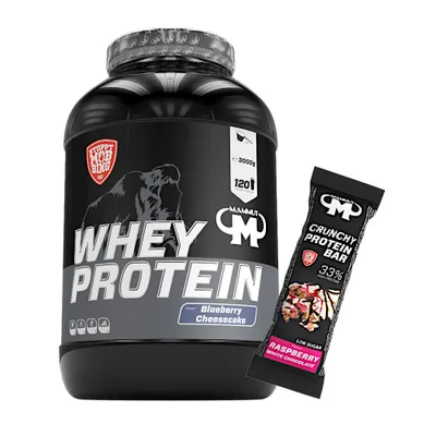 Produktbild von Whey Protein 3000 g Dose - 120 Portionen Eiweiß + GRATIS Protein Bar (Raspberry White Chocolate), Geschmack: Blueberry Cheesecake