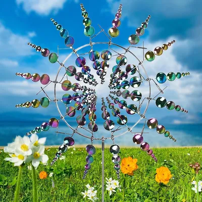 Produktbild von Einzigartige magische Metall-Windmühle, windbetriebene kinetische Skulptur und Metall-Windspinner für Terrasse, Rasen und Garten