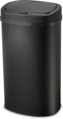 Zdjęcie produktu dla Ibenzoa® Kosz na śmieci 60 L z pokrywą dotykową, szczelny, cichy w zamykaniu, owalny, metalowy, w matowym, czarnym kolorze – idealny do kuchni i biura