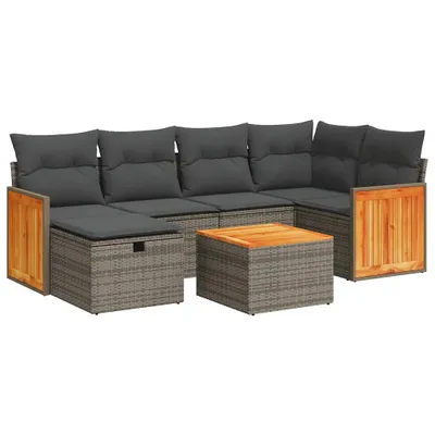 Produktbild von 7-tlg. Garten-Sofagarnitur mit Kissen Grau Poly Rattan