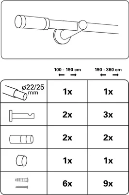 Produktbild von Gardinia Stilgarnitur Zylinder edelstahl, 100 - 190 cm, Ø 22 - 25 mm