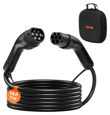 Produktbild von VEVOR Typ 2 zu Typ 2 EV-Ladekabel, 32Amp, 7kW 5 Meter Einphasen-Elektrofahrzeug-Ladekabel, IP66 wasserdicht mit Tragetasche, für IEC62196 EV & Plug-in-Hybrid-Elektrofahrzeuge, CE&TUV, 11 kW-a, 7 m-a