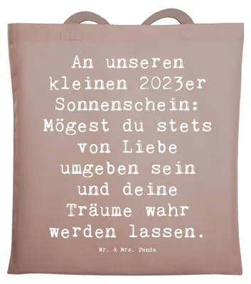 Produktbild von Mr. & Mrs. Panda Tote Bag Spruch 2023 Geburtstagstraum - Braun Pastell - Geschenk, Alter, Jutebeutel, Stoffbeutel, Geburtstagsgeschenk, Geburtstag, Shopping Tasche