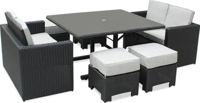 Image de Ensemble repas de jardin encastrable 8 places en résine tresséee