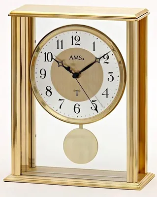 Produktbild von AMS 5191 Tischuhr Funk Funktischuhr mit Pendel messing farben mit Glas Pendeluhr