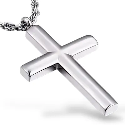 Produktbild von Uni Anhänger Kreuz Edelstahl Massiv Silberfarben Kreuz Mit Kette Kruzifix