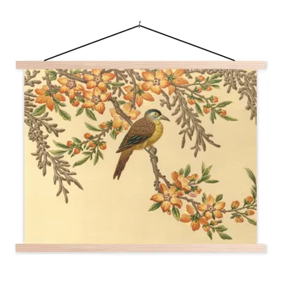 Produktbild von MuchoWow® Textilposter Vogel im Baum 120x90 cm mit holzfarbenen Rahmen - Magnetisch