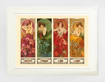 Zdjęcie produktu dla Alphonse Mucha Oprawiony obraz z delikatnym passe-partout | Obrazy ścienne | W ramie obrazu - Cztery klejnoty, 1900 (30 x 40 cm)