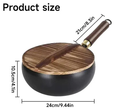 Image de Poêle en fonte avec couvercle - Poêle à frire de 24 cm - Antiadhésive - Cocotte profonde - Pour plaques de cuisson à gaz - Fabriquée à la main