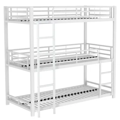 Produktbild von Bettgestell Metallbett,Etagenbett,Eisenbett, Dreifach-Etagenbett für Kinder, Jugendliche und Erwachsene, Weiß