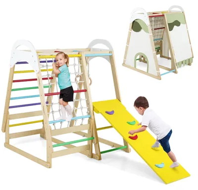 Produktbild von Indoor-Spielset aus Holz mit Rutsche und Klettergerüst