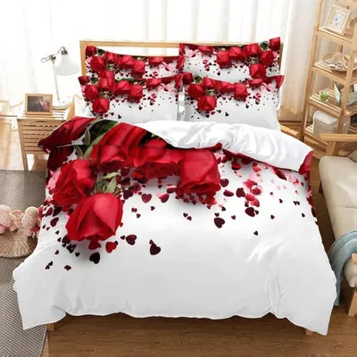 Produktbild von TRANKIELO® - Bettbezug-Set 3D - Rote Rosen - 3-teilig mit Kopfkissenbezügen - 135x200 cm