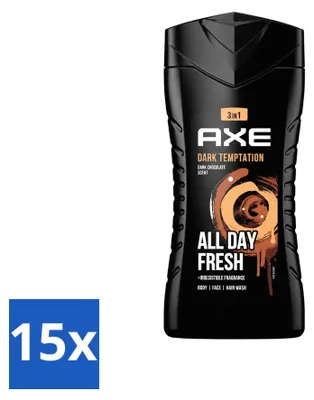 Produktbild von 15 x Axe 3-in-1 Duschgel Dark Temptation mit Schokoladenduft 250 ml - Vorteilspackung - 15 Stücke