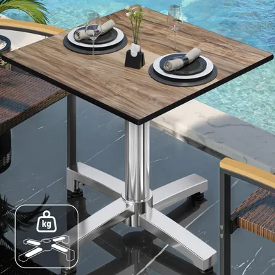 Produktbild von CPBC | HPL Bistro Tisch | B:T:H 60 x 60 x 78 cm | Sheesham / Aluminium | Zusatzgewicht | Quadratisch | Bistrotisch Gastro Tisch