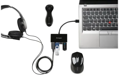 Produktbild von Kensington UH4000 4 Port Hub, USB 3.0 – schwarz, Schwarz, Windows XP or above; macOS 10.6 or above, 1 Stück(e), 75 mm, 90 mm, 18 mm
