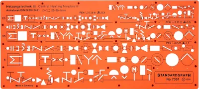 Produktbild von STANDARDGRAPH Zeichenschablone Heizungstechnik III 7381 orange