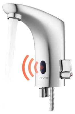 Produktbild von VEVOR Berührungslose Badezimmer-Wasserhahn, Automatischer Bewegungssensor-WC-Wasserhahn mit Lochabdeckplatte, Batteriebetrieben, Einstellbare Temperatur für 9,5 mm Rohr Gewerblicher Waschbecken, Matt Schwarz, Doppelsteuerung-h, Rundkopf L-Form