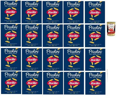 Produktbild von Barilla Piccolini Mini Penne Rigate – Hartweizengrieß-Pasta, kochfertig in 6 Minuten, ideale Bissfestigkeit & Saucenhaftung, Familienformat für schnelle Gerichte, 20x 500 g + Italian Gourmet polpa