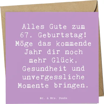 Produktbild von Mr. & Mrs. Panda Grußkarte Spruch 67. Geburtstag - Lavendeltraum - Geschenk, Geschichten, Happy Birthday, herzliche Glückwünsche 67, Klappkarte, handgefertigt, Feier