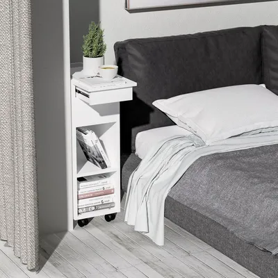 Produktbild von Beistelltisch Schmal,Nachttisch Nachtschrank mit Schubladen und offenen Fächern,Schmaler Sofatisch mit Rollen,Couchtisch für Wohnzimmer 45x25x70cm