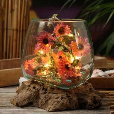 Produktbild von LED Lichterkette Blumen - 20 warmweiße LED - Batterie - Timer - L: 1,45m - für Außen - pink