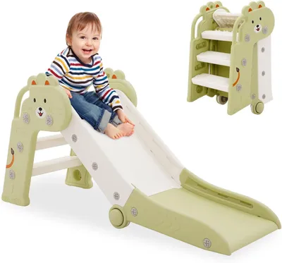 Produktbild von Kinderrutsche mit Armlehnen, klappbar, grün, für Innen und Außen