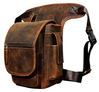 Immagine prodotto di Borsa in pelle da uomo, tasca da coscia, marsupio da cintura, borsa a sacchetto, ideale per andare in bicicletta, colore marrone, dimensioni 31x12x28 cm