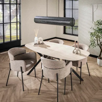 Productafbeelding van Eetkamertafel Ceramic Deens Ovaal Travertinlook 180cm - Giga Meubel