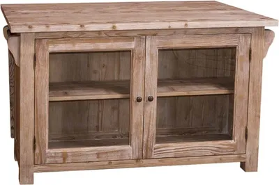 Produktbild von Casa Padrino Landhausstil Kücheninsel Naturfarben 135 x 85 x H. 80 cm - Landhausstil Küchenschrank mit 2 Glastüren