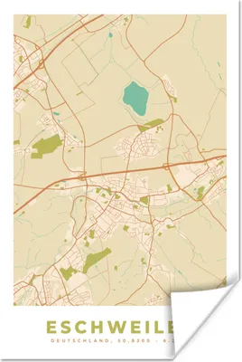 Produktbild von MuchoWow® Poster Stadtplan - Eschweiler - Karte - Vintage 20x30 cm - Papierdruck