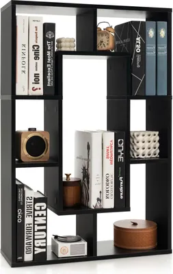 Produktbild von GOPLUS Bücherregal mit 7 Fächern, Regal in geometrischer Form, Würfelregal mit offener Rückseite, Standregal Aufbewahrungsregal Ablageregal, Schwarz
