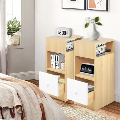 Produktbild von 2er set Nachttisch mit Schublade,schmal Beistelltisch Nachtschrank Sofatisch Couchtisch für Schlafzimmer,Wohnzimmer 25x30x66cm Holzfarbe