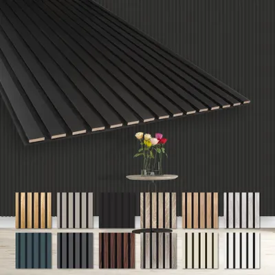 Produktbild von HEXIM Akustikpaneele 278x60cm - flexible Lamellenwand Holz MDF Wandpaneele Lamellenverkleidung Wandverkleidung Innendekoration schalldämmend (1 Paneel / 1,67 m² Black Edition - AP12)