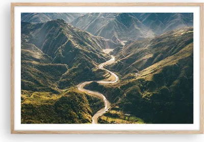 Produktbild von Gerahmtes Poster - Rahmen in heller Eiche - Berge Weg Wald - 91,5x61 cm - Wand Bild - Wanddeko - Wandbilder - Kunstposter - Wandposter - Bilderrahmen - Bilder - Kunstdruck - P2NAA91x61-4700