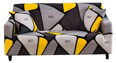 Image de Housse de canapé extensible, antidérapante, motif géométrique, gris, 190-230 cm