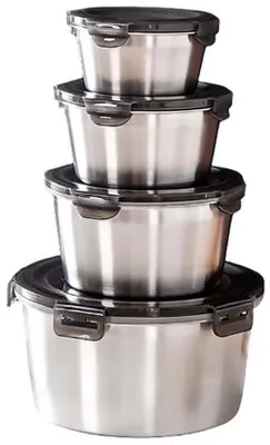 Obrázok produktu pre Vzduchotesné potravinové nádoby RVS s viečkami, recyklovateľné bento boxy, nepretekajúce, vhodné do umývačky riadu, vhodné do rúry (300 ml + 550 ml + 950 ml + 2000 ml)