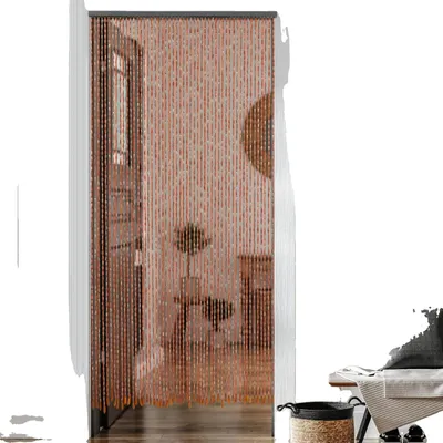 Obrázok produktu pre Záves na dvere, bambusový a drevený materiál, 200 × 90 cm, 52 šnúr, vintage štýl, nie je potrebná montáž