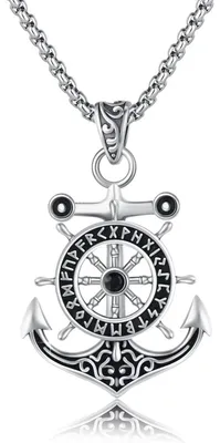 Produktbild von Anker Halskette für Männer 925 Sterling Silber Anhänger Wikinger Runen Schmuck 55cm