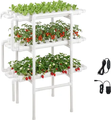 Zdjęcie produktu dla SucceBuy System hydroponiczny do uprawy roślin z 3 poziomami, 108 miejscami, systemem rur UPVC i zegarem sterującym, zestaw do uprawy warzyw, owoców i ziół, biały