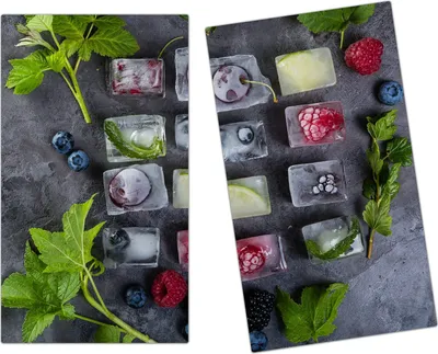 Produktbild von Spritzschutz Herdabdeckplatte Schneidebrett aus Glas Beereneiswürfel 2-Teilig (60x52cm)