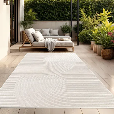 Produktbild von TT Home In-& Outdoorteppich Wetterfest Balkon Schlafzimmer Boho Skandi Motiv Unifarben Geometrische Optik Moderner Style Größe 160x220 cm