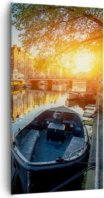 Produktbild von Bild auf Leinwand - Leinwandbild - Kanal Boot Amsterdam Wasser - 65x120cm - Wand Bild - Wanddeko - Leinwanddruck - Bilder - Kunstdruck - Wanddekoration - Leinwand bilder - Wandkunst - PA65x120-2857