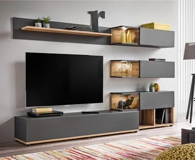Produktbild von Wohnwand 240cm breit, anthrazit mit Eiche, SAPRI-164