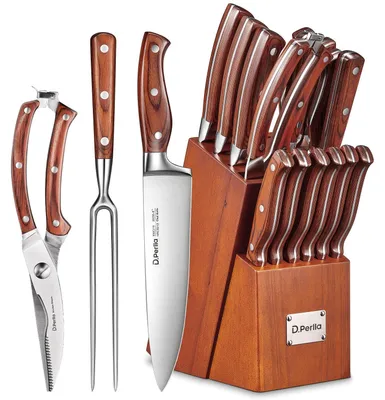 Produktbild von Omgoods – 16-teiliges Küchenmesser-Set mit Holzgriffen
