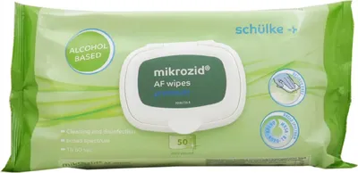 A package of Mikrozid AF wipes.